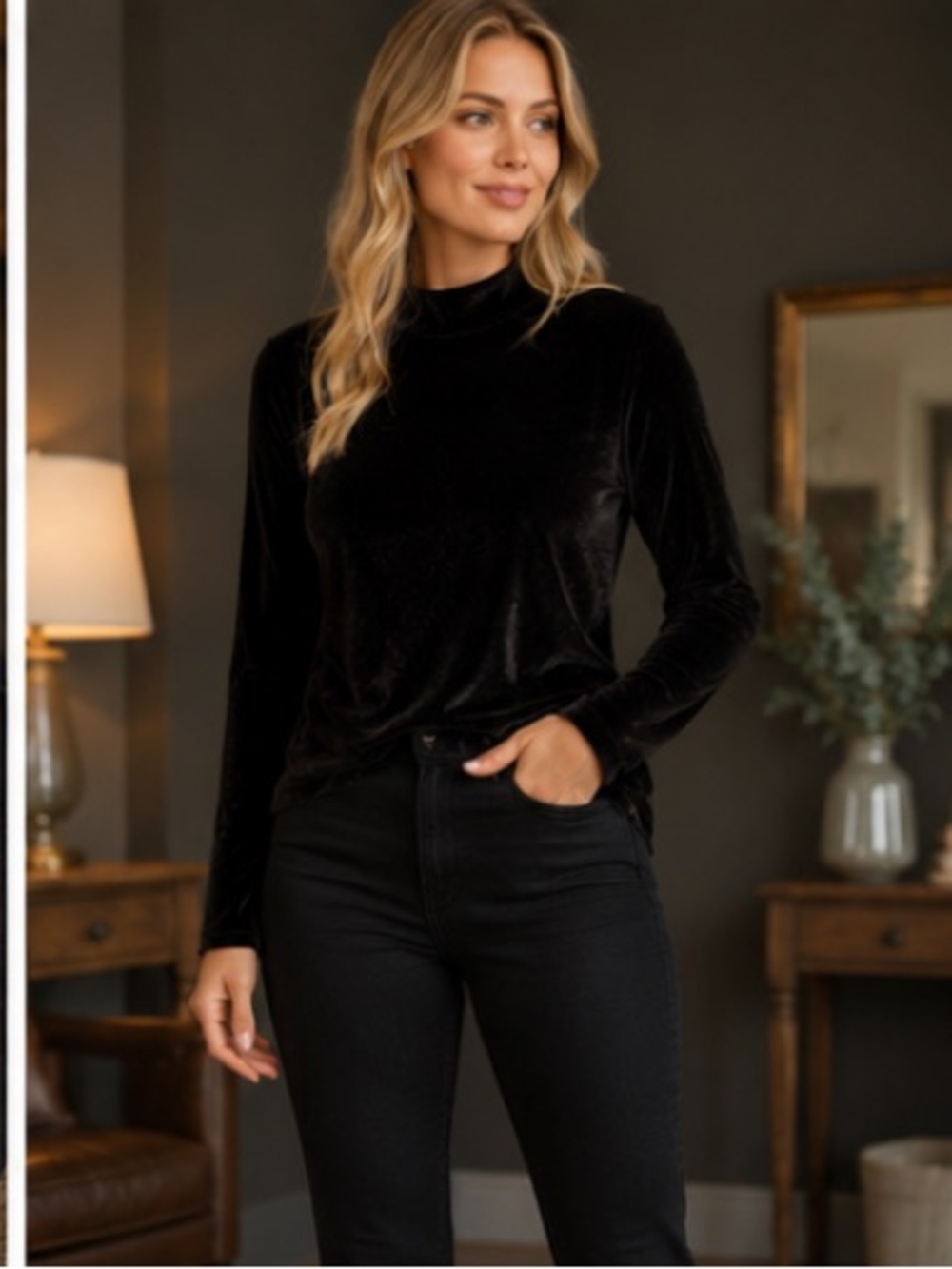 Bar III Women’s Black Velour Long Sleeve Top Size L Witchy Whimsigoth Chic
